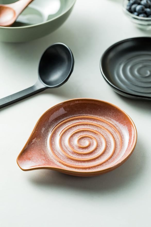 Spoon Rest, Ceramic Cooking Spoon Holder for Kitchen Counter, Large Utensil Rest for Spoons, Ladles, Tongs, Spatula, 5 Inches (Reactive Red Glazed) | Large Utensil Rest for Ladle Tong Spatula Coffee Tea Spoon | Cute Kitchen Accessories, Dishwasher Safe... - Image 4