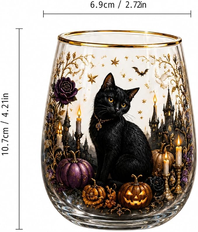 3D Halloween Autumn Glass Art Cup,Stemless Holiday Glassware Collection | Fantasy Fall Witch Wine Glasses,Holiday Printed Table Ornaments,Magical Halloween Home Decor Gifts for Various Beverages - Image 4