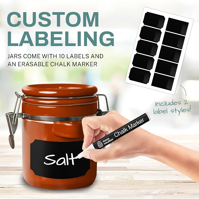 Home Intuition Ceramic Kitchen Canisters Set of 4 with Wooden Spoon Set – Airtight Containers, Metal Latches for Utmost Freshness – Sugar, Coffee, Flour, Tea & More | Rust - Image 2