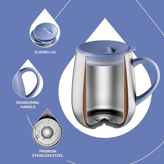 Ideus 16 oz Insulated Coffee Mug with Handle and Lid, Double Wall Stainless Steel Vacuum Thermal Coffee Mug, Travel Coffee Cup Thermal Cup for Home and Office, Ocean Blue 2.0 - Image 3