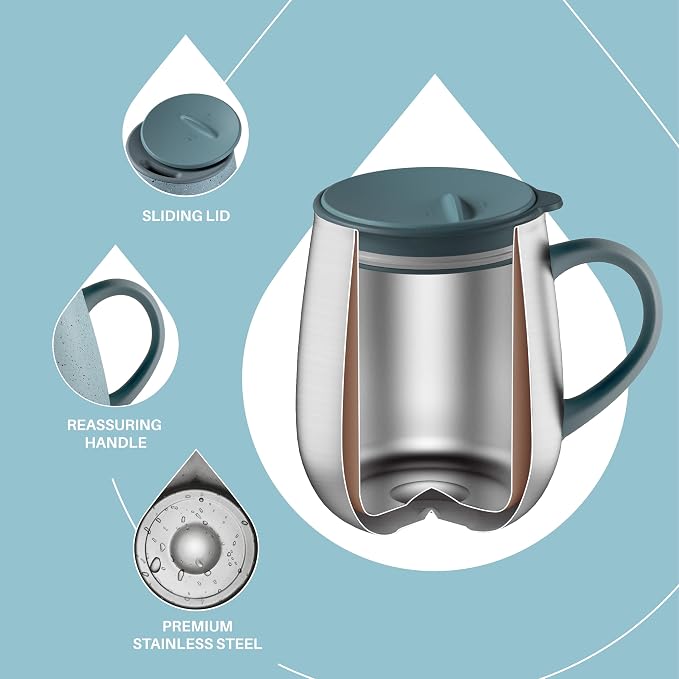 Ideus 16 oz Insulated Coffee Mug with Handle and Lid, Double Wall Stainless Steel Vacuum Thermal Coffee Mug, Travel Coffee Cup Thermal Cup for Home and Office, Eggshell Blue - Image 3
