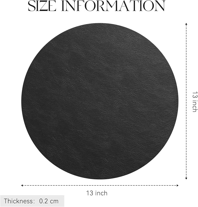 MOSAYT 13 Inch Round Vinyl Placemats Set of 8 - Faux Leather 100% Waterproof Oil-Proof Wipeable PU Place Mats, Heat Resistant Reversible Table Mats for Kitchen, Dining, Outdoor, Black - Image 7