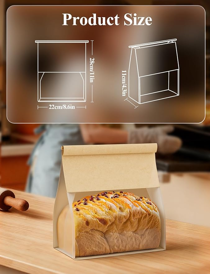 FireKylin Bread Cookie Bags with Window & Tin Tie 8.6x4.3x11.0 (100,Large) - Image 2