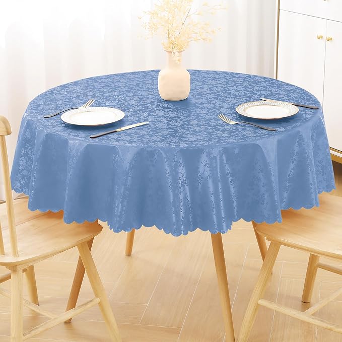 Smiry Round Waterproof Heavy Duty Vinyl Tablecloths, 60 x 60 Inch | Wipeable Washable Floral Embossed Table Cover for Kitchen and Dining Room, Indoor & Outdoor Use, Haze Blue by Smiry