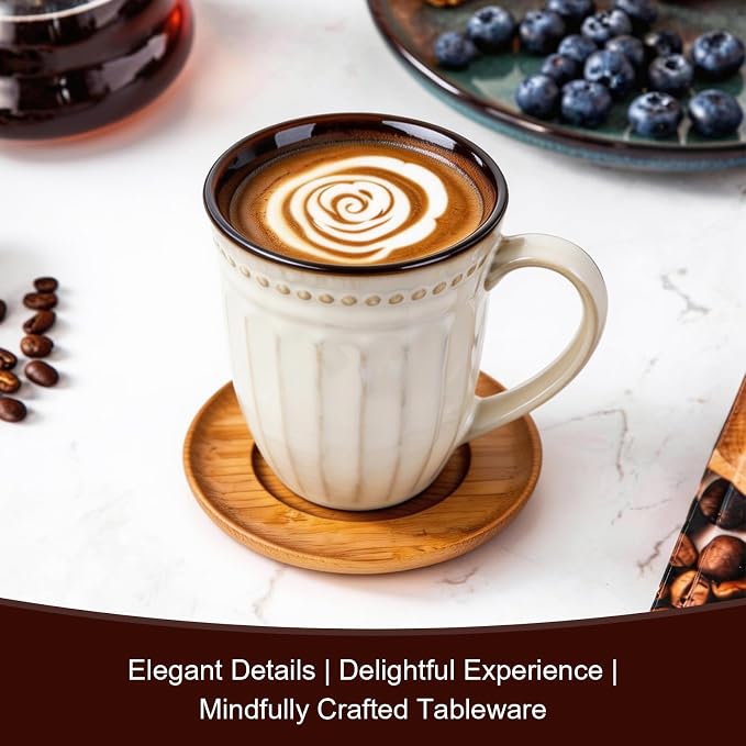 12oz French Perle Groove Ceramic Mugs Set of 4, Off White Pearl Texture, Dishwasher Microwave Oven Safe, for Latte, Cappuccino, Tea, Espresso & Hot Cocoa, Ideal Gift for Him, Her, Dad & Mom - Image 6