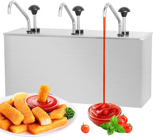Condiment Pump Station Stainless Sauce Pump Dispenser 11Quart Ketchup Dispenser Pumps