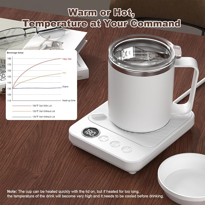 Felibeaco Coffee Mug Warmer & Mug Set for Desk, Smart Coffee Cup Warmer with 16oz Heated Mug, Cup Heater with Auto Shut Off for Office/Home, Coffee Gifts for Women/Men/Dad on Father‘s Day, White - Image 3