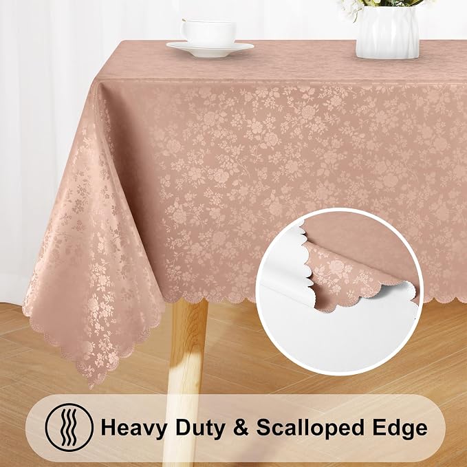 Smiry Square Waterproof Heavy Duty Vinyl Tablecloths, 54 x 54 Inch | Wipeable Washable Floral Embossed Table Cover for Kitchen and Dining Room, Indoor & Outdoor Use, Tan - Image 4