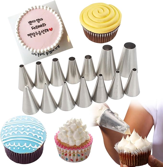 Piping Tips, 14 Pcs Stainless Steel Round Piping Nozzles Icing Nozzles Cake Decorating Tips Set for DIY Baking Tools