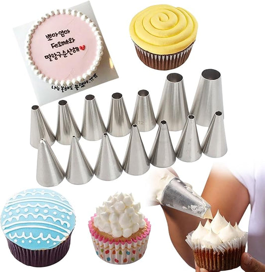 Piping Tips, 14 Pcs Stainless Steel Round Piping Nozzles Icing Nozzles Cake Decorating Tips Set for DIY Baking Tools