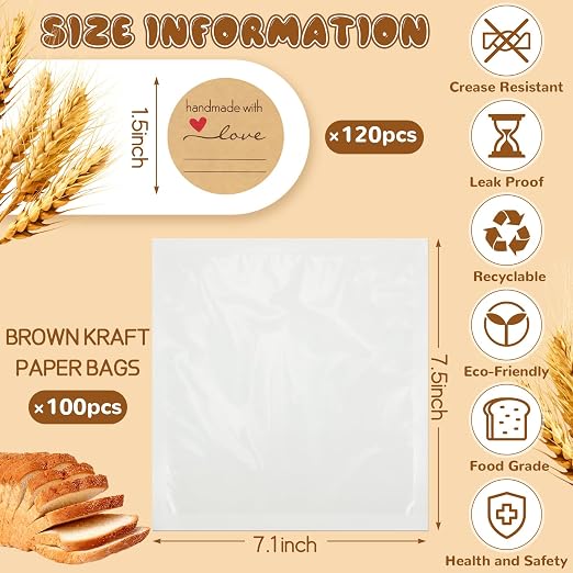 Outus 100 Pcs Cookie Packaging Bags with Seal, 7.1 x 7.5 Inch Bakery Pastry Bags with Window, Heat Sealable Grease Resistant Paper to Go Bake Sleeves for Gift Giving Donut Bread Sandwich (White) - Image 2