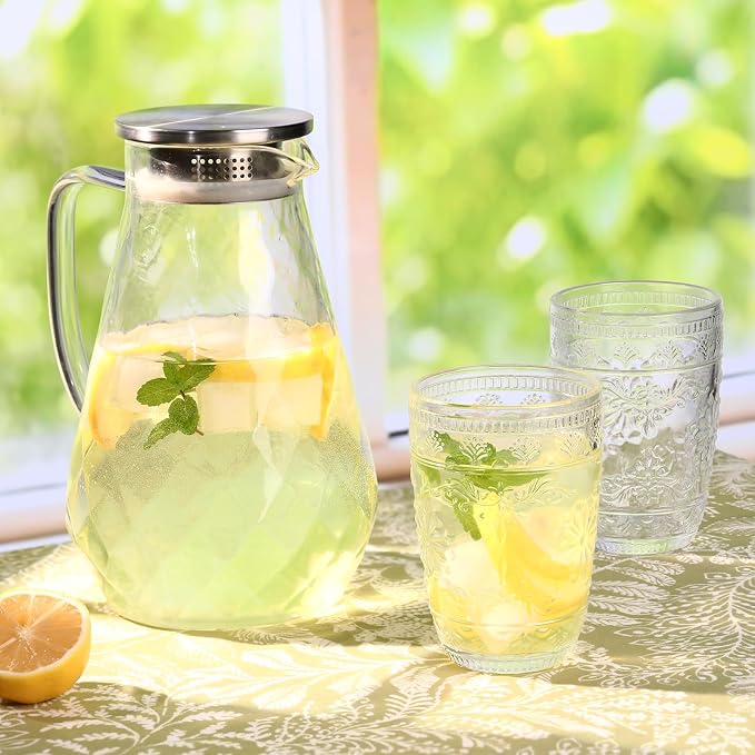 abrwyy Clear Glasses Drinking Set, 14oz Water Glasses, Vintage Glassware | Dishwasher Safe, Non-Slip, Lead-Free Glass, Home Decoration - Image 7