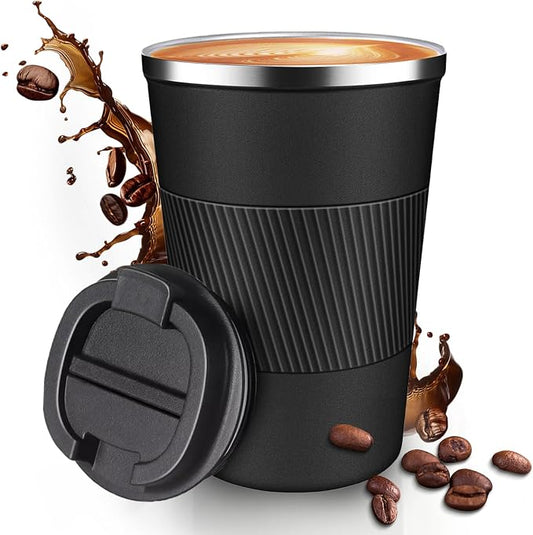 12OZ Travel Coffee Mug Insulated Coffee Cup with Spill Leak Proof Lid, Portable Stainless Steel Tumbler Reusable Hot and Cold Water Mug for Car, Daily, Camping-Black by Unknown
