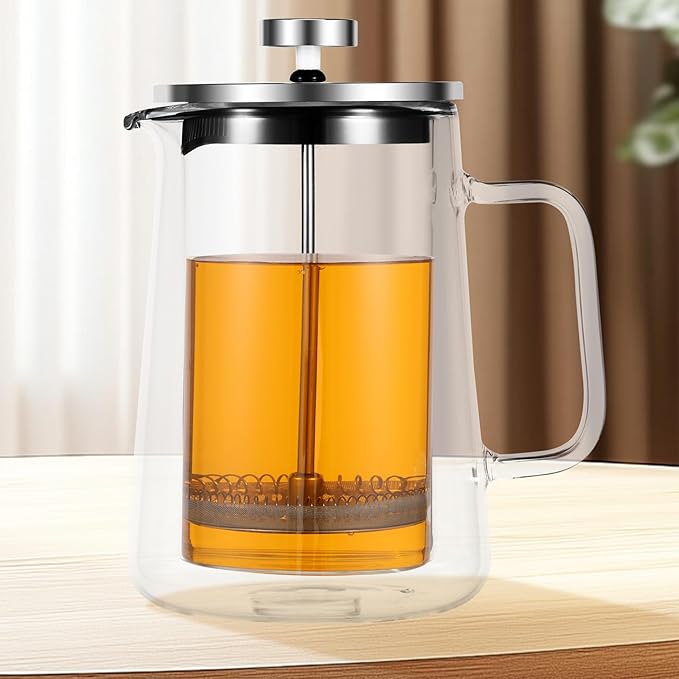 350/650/1000ml French Press Coffee Maker, Double Wall Glass French Press, Clear French Press Tea Maker, Multifunctional Coffee Press Coffee Maker for Home Office (650ML)