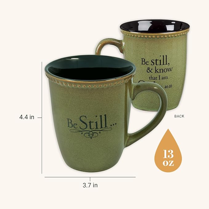 Christian Art Gifts Sage Green Stoneware Coffee Mug – 13 oz. Microwave and Dishwasher-safe Lead-free Inspirational Scripture Coffee and Tea Mug for Men & Women with Bible Verse: Be Still – Psalm 46:10 - Image 2