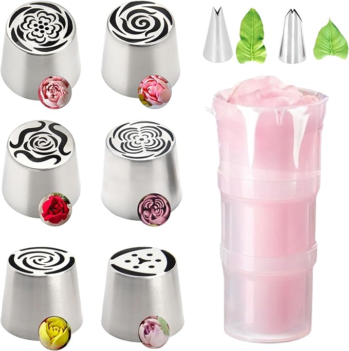 11 PCS Extra Large Russian Piping Tips Set，Stainless Steel Flower Nozzles Baking Tips for Cake Decorating for Cake Decorating Icing, Cream Bouquet DIY Cookies, Desserts Baking Tools(XXL, 6A)