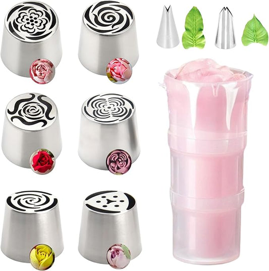 11 PCS Extra Large Russian Piping Tips Set，Stainless Steel Flower Nozzles Baking Tips for Cake Decorating for Cake Decorating Icing, Cream Bouquet DIY Cookies, Desserts Baking Tools(XXL, 6A)