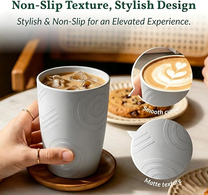 Homienly Glasses Drinking Set 12 OZ Wheat Straw cups- Reusable Drinking Vessel,Dishwasher Safe Cups for Kitchen-Grey Stone - Image 3