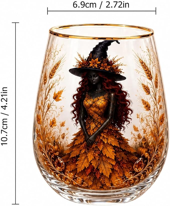 3D Halloween Autumn Glass Art Cup,Stemless Holiday Glassware Collection | Fantasy Fall Witch Wine Glasses,Holiday Printed Table Ornaments,Magical Halloween Home Decor Gifts for Various Beverages - Image 3