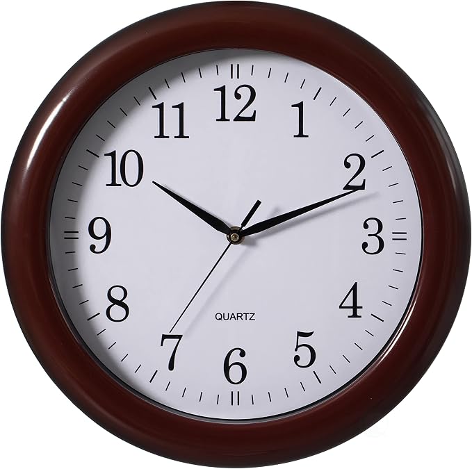 Clockswise Decorative Classic Brown Round Wall Clock for Living Room, Kitchen, Dining Room, Plastic by Clockswise