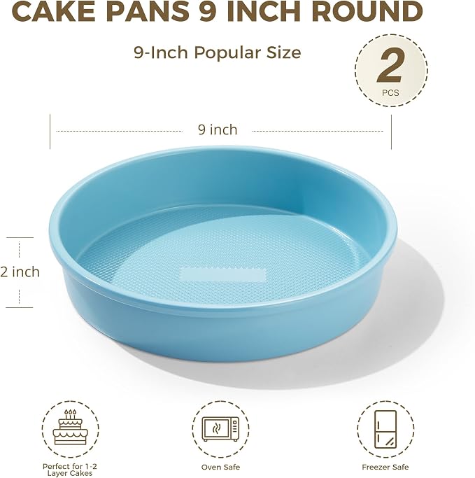 Ceramic Nonstick 9” Round Cake Pans, Heavy-Duty Aluminized Steel | Non-Toxic 9 Inch Round Cake with Diamond Texture, Cake Pans 9 Inch Round for Baking Cheesecake, Cream, 2-Pack - Image 4