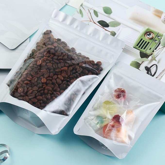 200 Mylar Bags for Food Storage 6X9 Mylar Bags with Window Candy Packaging Resealable Bags White Stand Up Pouches Edible Packaging for Small Business - Image 6