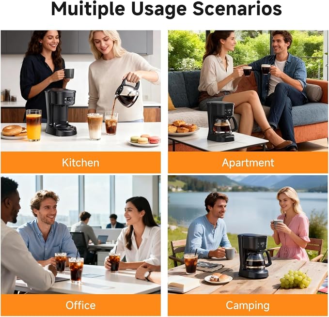 Coffee Maker, 5 Cup Programmable Drip Coffee Machine-Black | 20 Hours Timer, 2 Hours Keep Warm, Compatible with Ground&Tea Leaves,Portable Small Cafetera for Home Office Travel Camping - Image 8