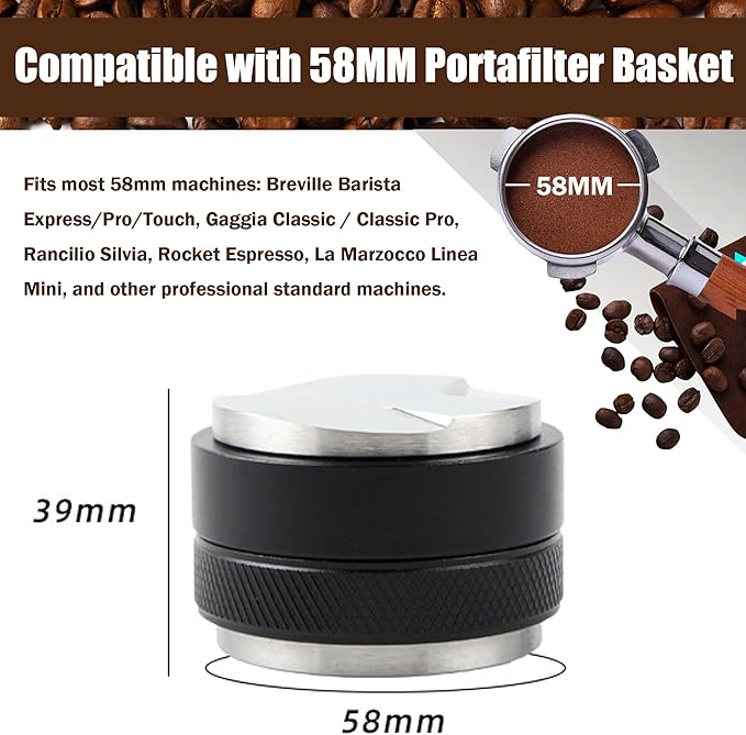 58mm Espresso Distributor and Tamper – Dual Head Coffee Leveler with Adjustable Depth, Professional Stainless Steel Tamper Tool