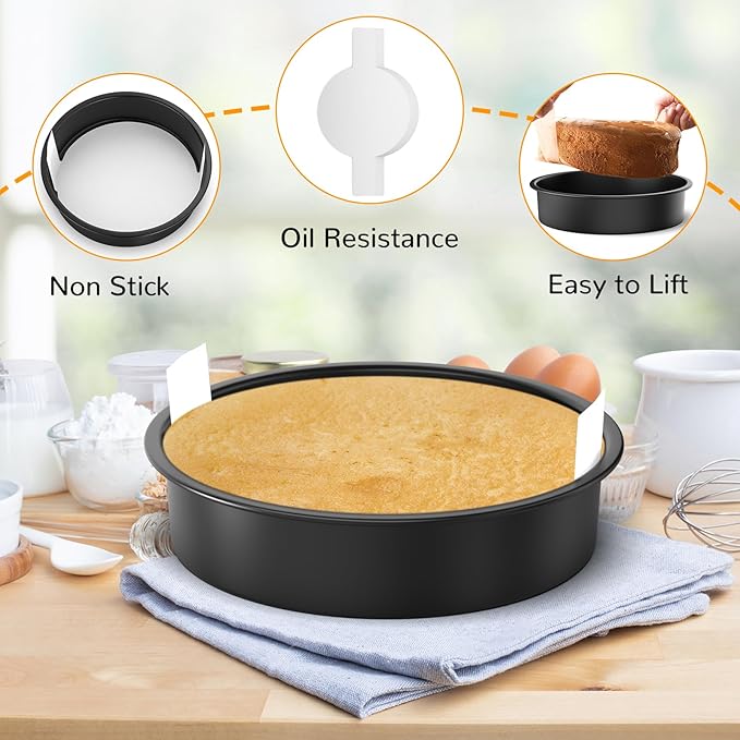 8 Inch Round Cake Pan Set of 3, Nonstick Baking Pans with 100PCS Parchment Paper, Dishwasher Safe - Image 3