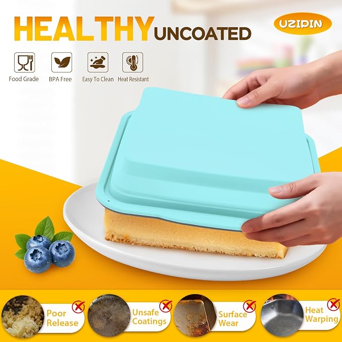 7x7 Silicone Square Cake Pan with Metal Reinforced Edge, Nonstick Brownie Baking Pan, BPA Free, Oven Safe Flexible Silicone Mold, Suitable for Making Cakes, Brownies, Bread, Pie, Lasagna - Image 3