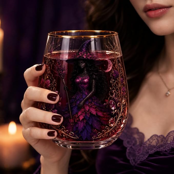 3D Halloween Autumn Glass Art Cup,Stemless Holiday Glassware Collection | Fantasy Fall Witch Wine Glasses,Holiday Printed Table Ornaments,Magical Halloween Home Decor Gifts for Various Beverages - Image 5