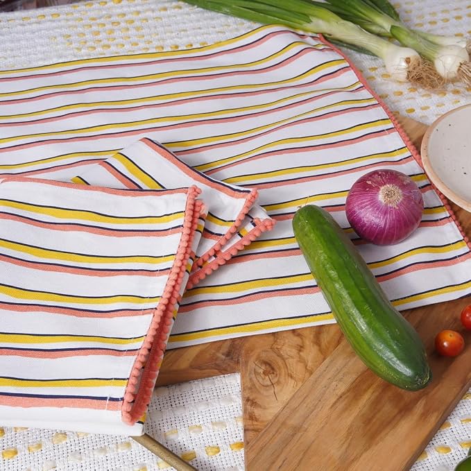 Printed Kitchen Dish Bar and Tea Towels Cotton, 18x28 inch with Trims, Cotton Dish Towel Sets (Yellow Stripes, Set of 6) - Image 7