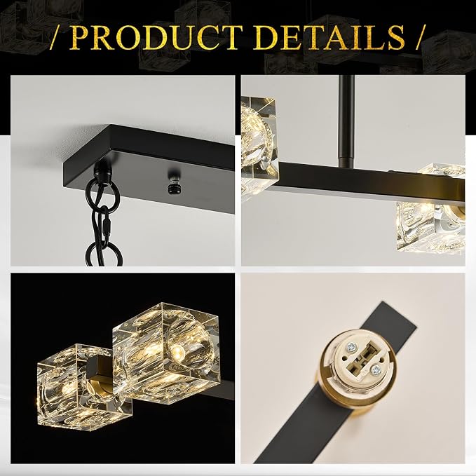 Black Gold Crystal Chandelier 10-Light L 43" Modern Sputnik Ceiling Pendant Light Fixture Industrial Adjustable Hanging Lights for Dining Room Kitchen Island Living Room Bar - Image 9