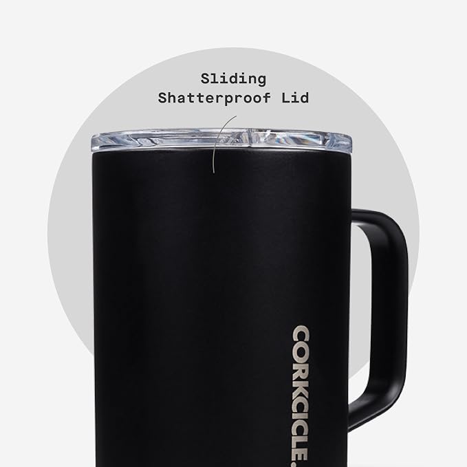 Corkcicle Classic Coffee Mug - Triple Insulated Stainless Steel for Travel - Shatter-Proof Lid - Easy Grip - Keeps Drink Hot Over 3 Hours - Holiday Mug Gift - Great for Gifting Warmth - 16 oz - Black - Image 5