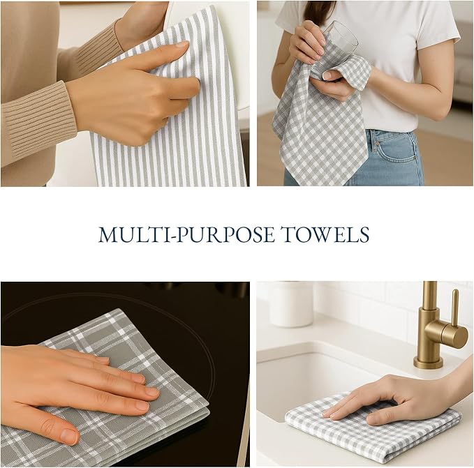 LANE LINEN Cotton Kitchen Towels Set, 4-Pack – Absorbent, Quick-Drying Dish Towels, Tea Towels, 18" x 28" - Slate Grey - Image 9