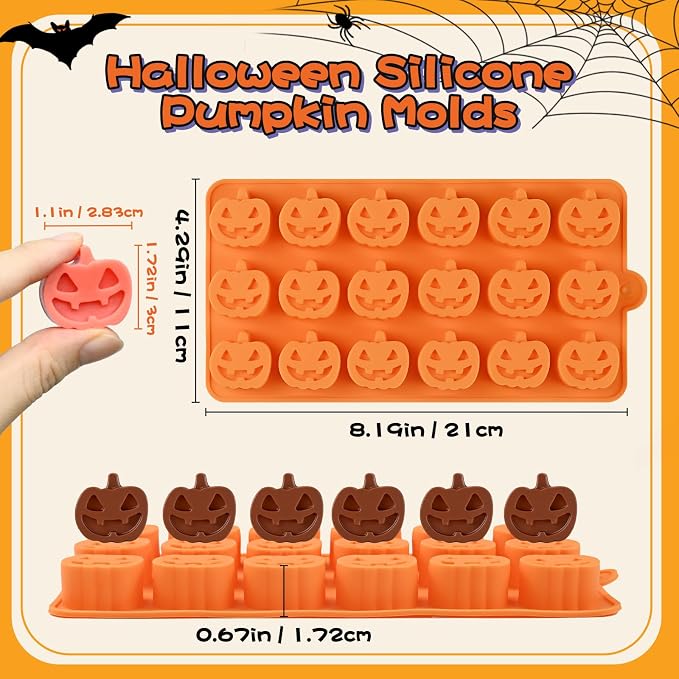 Pumpkin Chocolate Molds, 2 Pack Halloween Candy Molds 36 Cavity | Small Pumpkin Baking Silicone Mold for Gummy, Jelly, Ice Cube, Cookies, Cupcakes Decorations, Soap, Candle, Halloween Party - Image 2