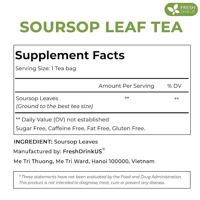 FreshDrinkUS, Premium 90 Soursop Graviola Leaf Tea Bags, 100% Natural and Pure from Soursop Leaves, Handmade, Made With Natural Materials-Corn Fiber Tea Bag, Sugar/ Caffeine/ Gluten Free, Hoja Guanabana Tea