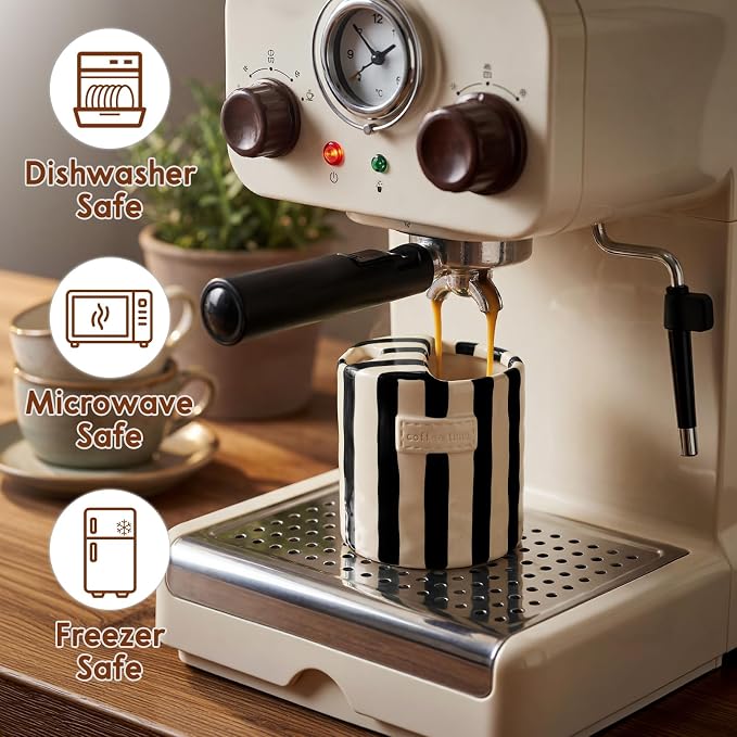 10oz Ceramic Coffee Mug with Sip Hole, Striped Espresso Cups for Hot & Cold Drinks and Microwave & Dishwasher & Freezer Safe, Ideal for Home Desk Kitchen Office Dorm Cafe Travel Daily - Black - Image 3