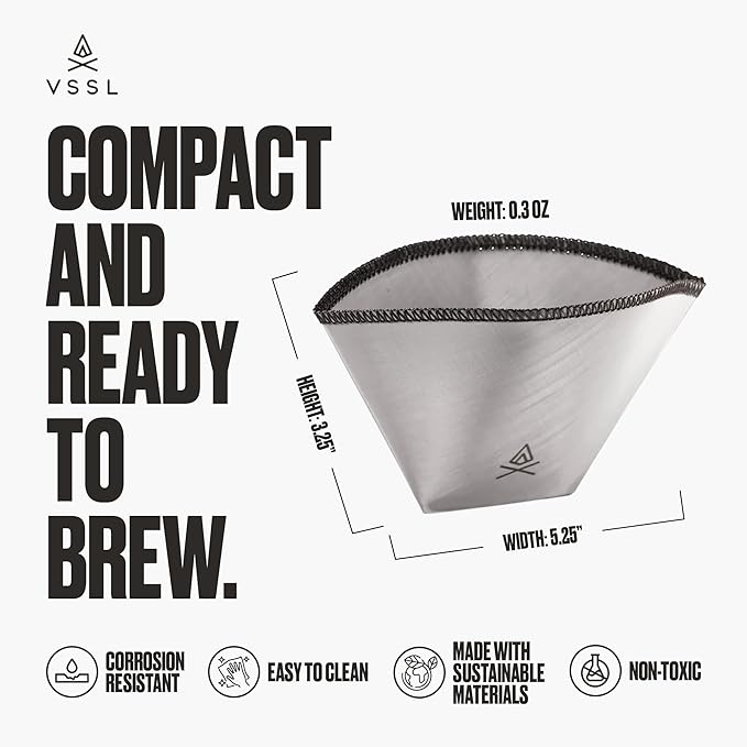 VSSL – Nest #1 Reusable Coffee Filter | Stainless Steel Mesh Filter | Pour Over Filters for Camping | Sustainable & Eco-Friendly Coffee Gear | Compact, Durable & Adventure Ready | Pack of 3