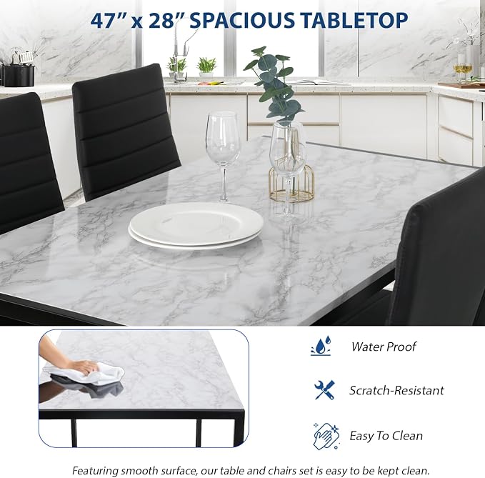 FDW Dining Table Set Dining Room Table Set for Small Spaces Kitchen Table and Chairs for 4 Table with Chairs Home Furniture Rectangular Modern (White Marble) - Image 6