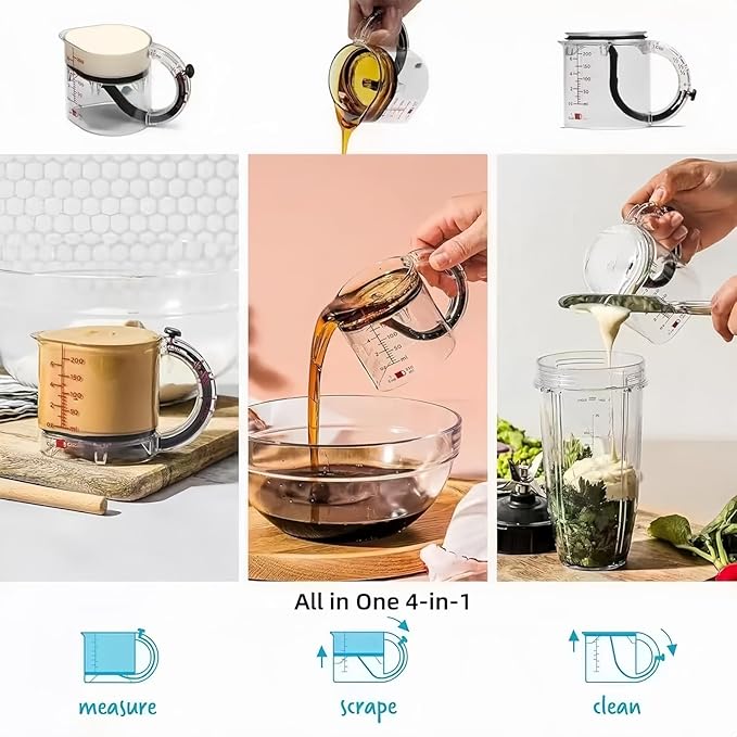 4-in-1 Adjustable Measuring Cup, All-in-One Kitchen Tool for Liquid and Dry Ingredients with Leveling Scraper, Collapsible Space-Saving Design, Easy to Clean for Baking & Cooking (2)
