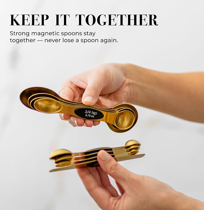 Styled Settings Magnetic Measuring Spoons Set, Gold | Stainless Steel Gold Measuring Spoons for Cooking and Baking - Cute and Durable Gold Kitchen Accessories - Great for Gifting - Image 2