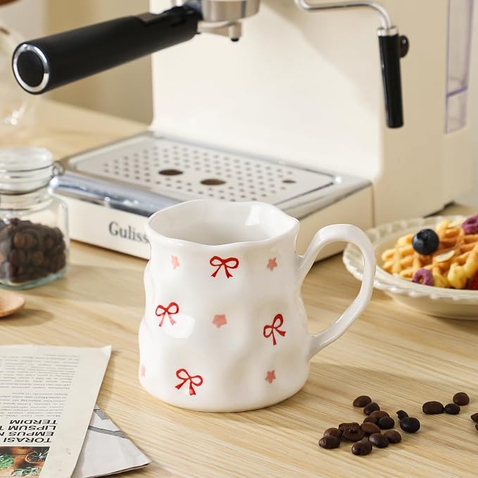 Ceramic Cute Coffee Mug,14 oz Pretty Mug,Unique Coffee Mug (Bows).Ceramic Mug For Women,Hand-Painted Coffee Cup - Image 7