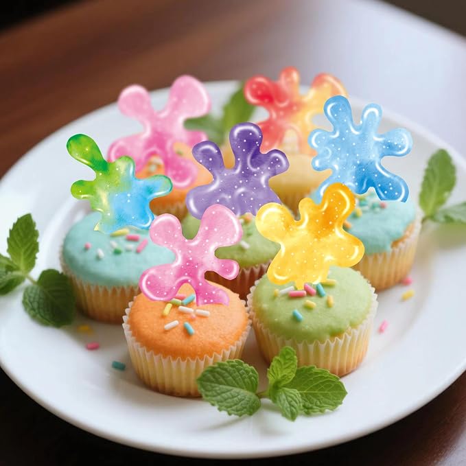 60 Pieces Edible Slime Cupcake Toppers for Colorful Painted Slime Cupcake Decorations for Slime Themed Birthday Party Art Themed Party Supplies - Image 2