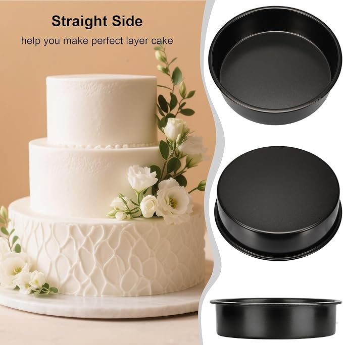 Round Cake Pans, 3PCS Circle Cake Pan with 90 Parchment Paper(6, 8, 10Inch) | Nonstick Cake Pan Set for Layer Cakes Deep-Dish Pizza, Cake Baking Pans for Christmas Birthday Thanksgiving, Dishwasher Safe - Image 3