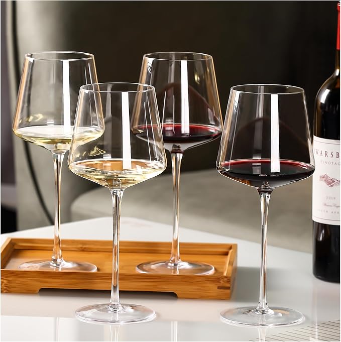 Physkoa 18OZ Red Wine Glasses Set of 4-LeadFree Crystal Wine Glass with Tall Long Stem【Hand Blown Italian Style】 Stemmed Square Wine Glasses Gifts for Home Party by Physkoa