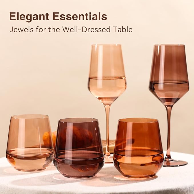 Venus Colored Stemless Wine Glasses Set of 6-17 oz Hand-Blown Crystal Colorful Glassware with no Stem, Multicolor Wine Glass for Wedding, Birthday, Housewarming Valentines's Day Gifts for Women - Image 8