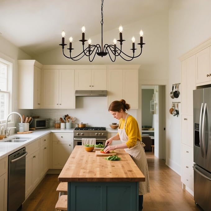Depuley Black Chandelier Light Fixture: Vintage 8-Light Candle Chandeliers for Dining Room Lighting - Modern Hanging Pendant Lights Kitchen Island - Farmhouse Chandelier Chandeliers for Bedroom - Image 6