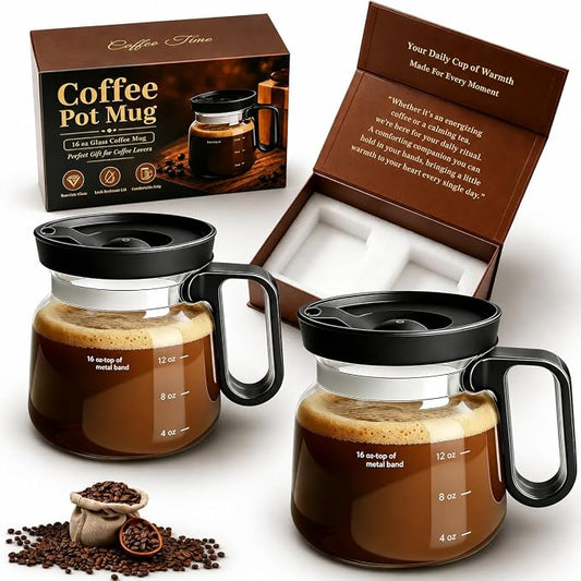 2 PCS 16oz Mini Coffee Pot Shaped Cup,Coffee Pot Mug Gift Box,with Leak-proof Lid,Coffee gifts for coffee lovers. by ShelprojsuLEDWallSconce