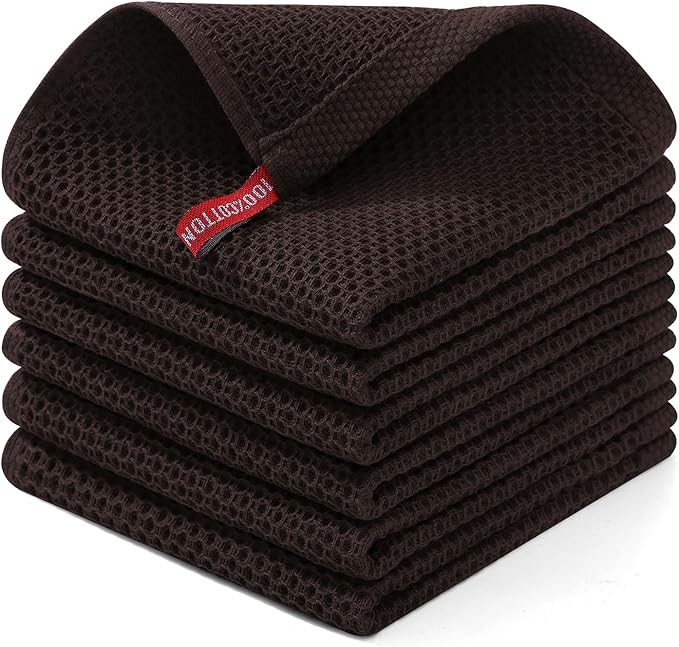 Homaxy 100% Cotton Waffle Weave Kitchen Dish Cloths 6-Pack, Dark Brown | 12 x 12 Inches, Ultra Soft Absorbent Dish Towels, Quick Drying Dish Rags with Hanging Loop by Homaxy